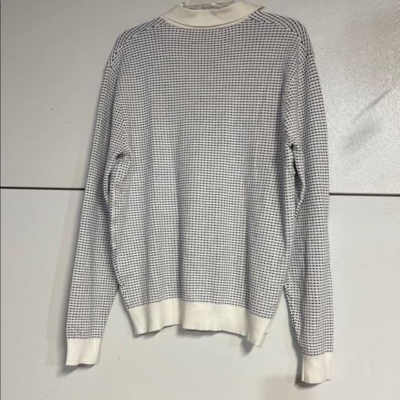 RAITH MEN KAI TEXTURED LONG SLEEVE COLLARED POLO SHIRT SWEATER BLACK WHITE LARGE - Picture 5 of 6